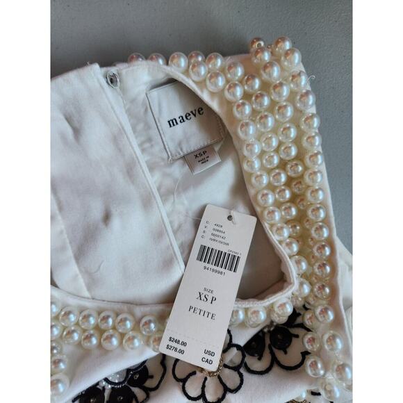 NWD Maeve 3D Embellished Pearl Shift Mini Dress Sz XSP Petite White #9N501 - Picture 10 of 14